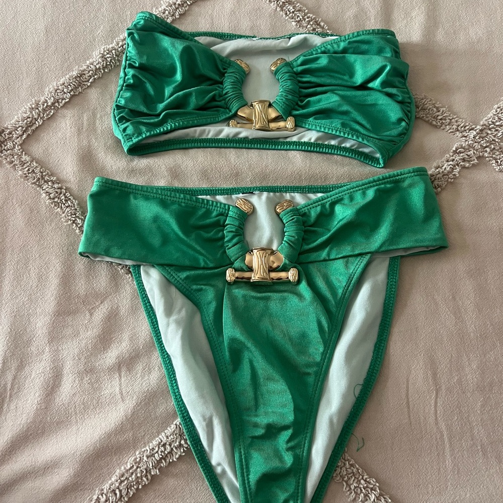 Green Bikini Set with Gold Accents